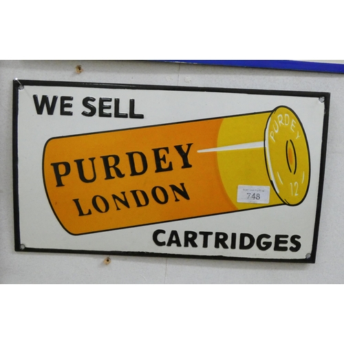 742 - A metal wall hanging sign 'Purdy Cartridges' 14