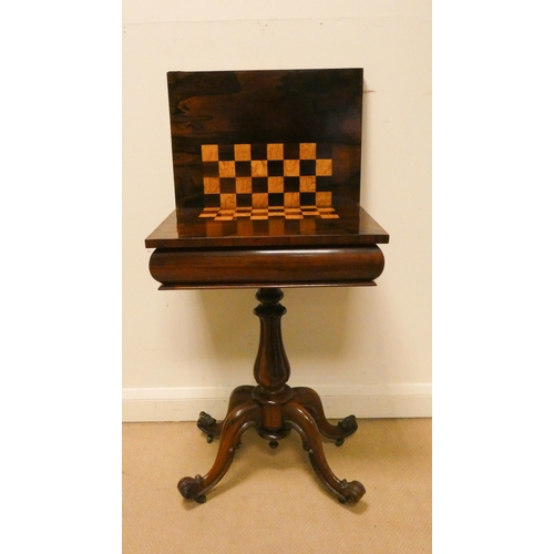 160 - An early Victorian rosewood folding top games table on pillar and quadruple base, 21