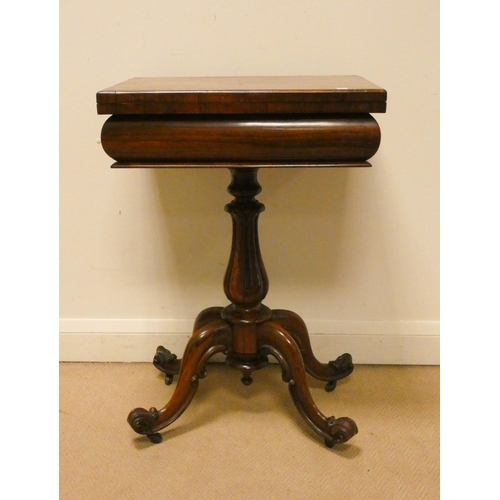 160 - An early Victorian rosewood folding top games table on pillar and quadruple base, 21