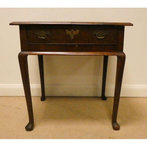 163 - Late Georgian inlaid walnut low boy table fitted one drawer on cabriole style legs with pad feet, 27... 