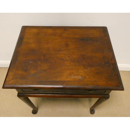 163 - Late Georgian inlaid walnut low boy table fitted one drawer on cabriole style legs with pad feet, 27... 