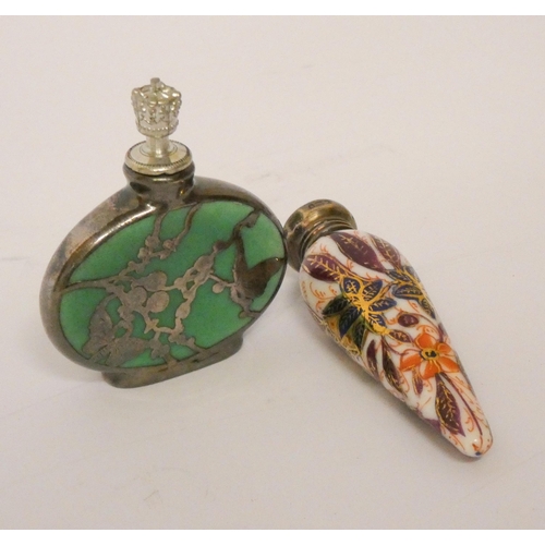 472 - A silver overlaid scent bottle and a japan pattern porcelain scent bottle with silver top, Birmingha... 