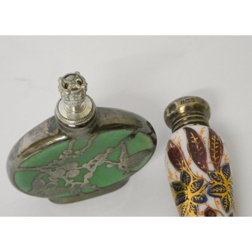 472 - A silver overlaid scent bottle and a japan pattern porcelain scent bottle with silver top, Birmingha... 