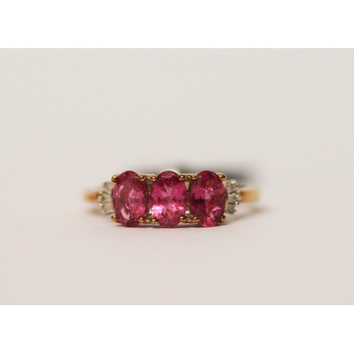 505 - Modern rubellite and diamond ring, as new with tags and box, ring size L