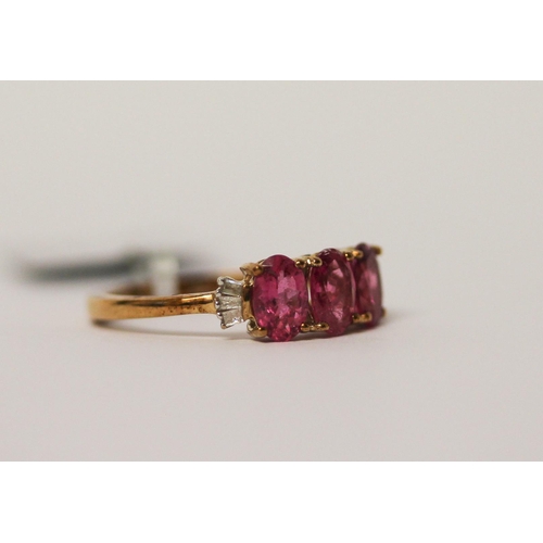 505 - Modern rubellite and diamond ring, as new with tags and box, ring size L