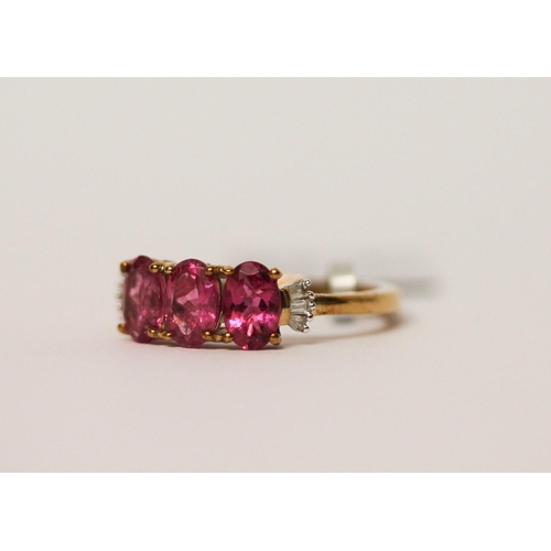 505 - Modern rubellite and diamond ring, as new with tags and box, ring size L