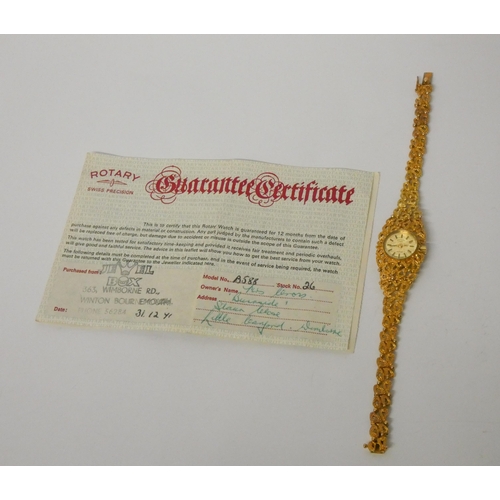 406 - Ladies Rotary 9ct gold bracelet dress watch, with original receipt dated 1971. Gross weight 18.6 gra... 