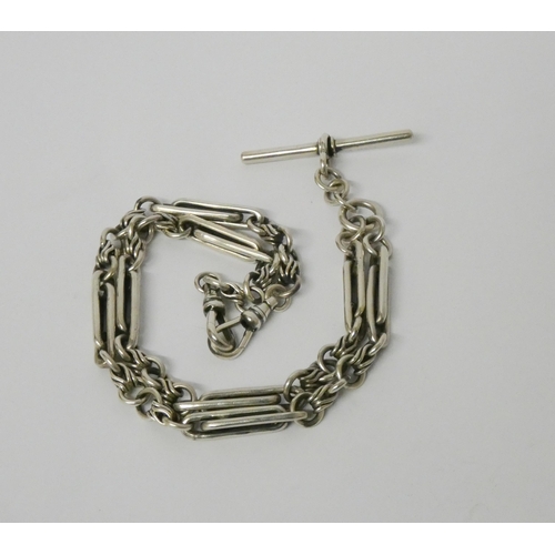 441 - A silver watch chain albert with T  bar