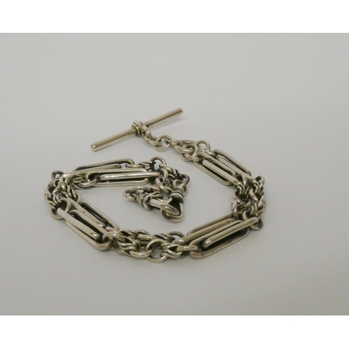 441 - A silver watch chain albert with T  bar