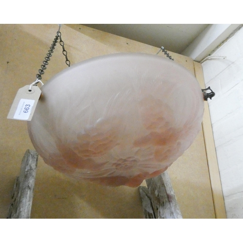 663 - A shaped Vaseline glass ceiling lampshade