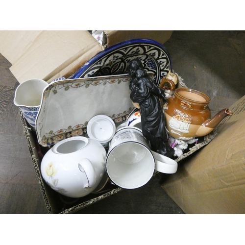 706 - Three large boxes of glass, china, jugs, part tea sets etc