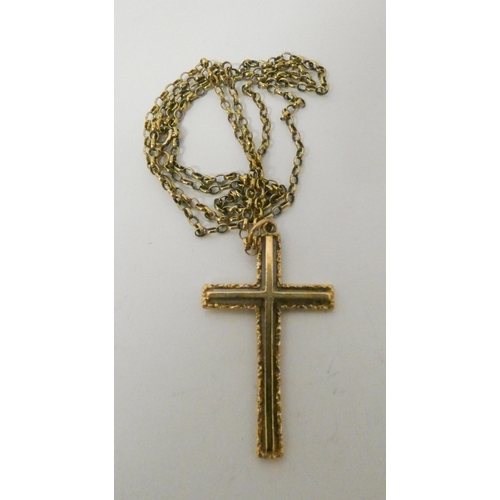 410 - A 9ct gold cross pendant on belcher link chain, 10.3 grams