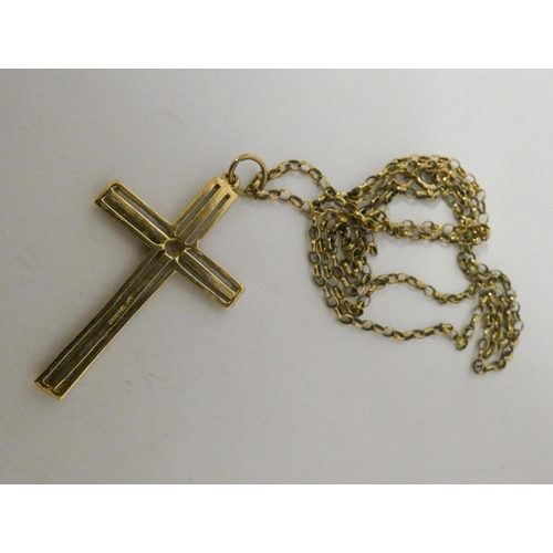 410 - A 9ct gold cross pendant on belcher link chain, 10.3 grams