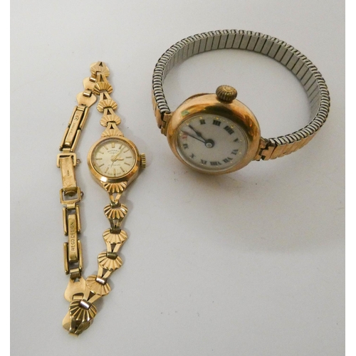 533 - Rotary - ladies 9ct gold bracelet wristwatch and a vintage ladies gold cased wristwatch