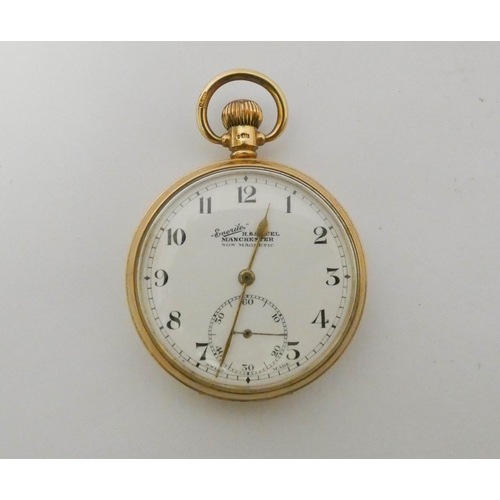 539 - 1930's gents 9ct gold pocket watch, dial signed H Samuel, Dennison case weighs 24 grams approx