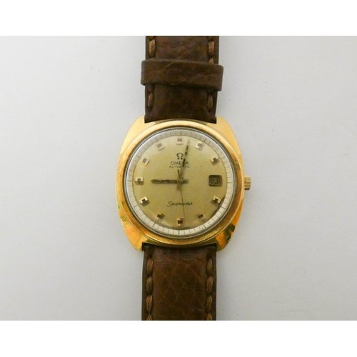 530 - Omega - vintage  Seamaster gentleman's gold plated automatic wristwatch, circular gilt dial, with ce... 