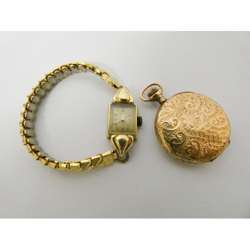 540 - Edwardian ladies 10k gold full hunter fob watch together with a 14k vintage gold cased ladies wristw... 