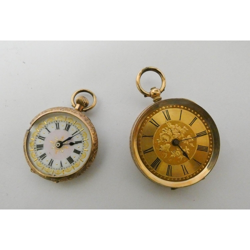 541 - Ladies 14k outer cased fob watch and a smaller 9k outer cased ladies fob watch.