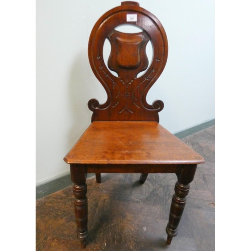 340 - Victorian shield back mahogany hall chair