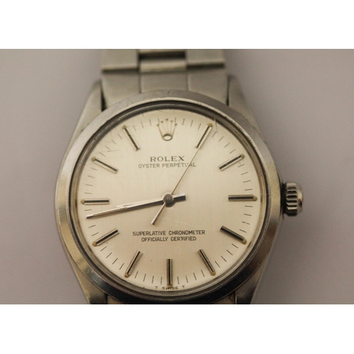 529 - Rolex - gent's vintage Oyster Perpetual stainless steel wristwatch, with box and guarantee.