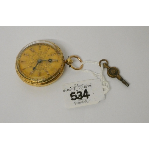 534 - Victorian 18ct yellow gold pocket watch, with London made fusee movement signed John Sarl 18 Poultry... 