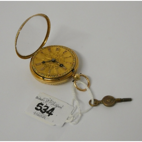 534 - Victorian 18ct yellow gold pocket watch, with London made fusee movement signed John Sarl 18 Poultry... 