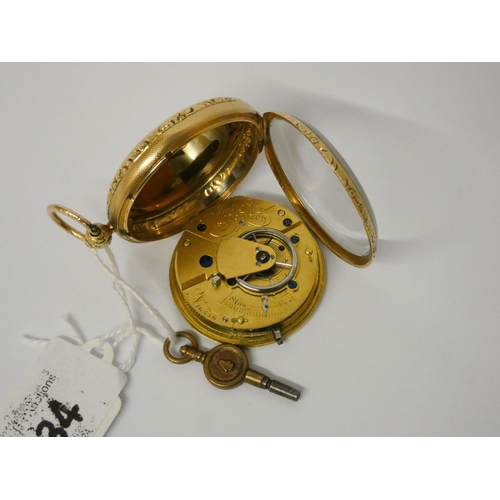 534 - Victorian 18ct yellow gold pocket watch, with London made fusee movement signed John Sarl 18 Poultry... 