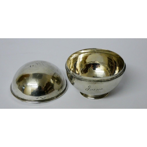 460 - A William IV  silver ball shaped box and cover, London marks 1819, maker William Pitts, later shallo... 
