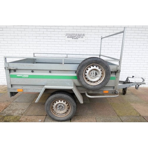 648 - Galvanised 2 wheel manually tipping trailer, 6'6