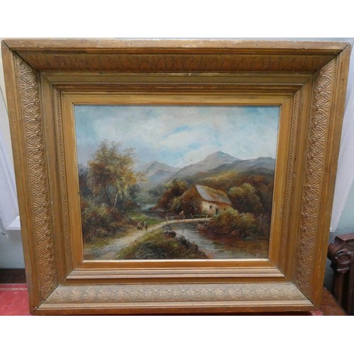 153 - Edward Mason - Late 19th century oil on board of a Mill scene, signed, in gilt frame, image size 17