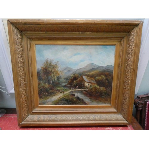 153 - Edward Mason - Late 19th century oil on board of a Mill scene, signed, in gilt frame, image size 17