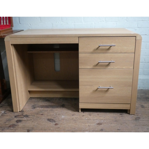 37 - A modern light oak single pedestal office desk, 44