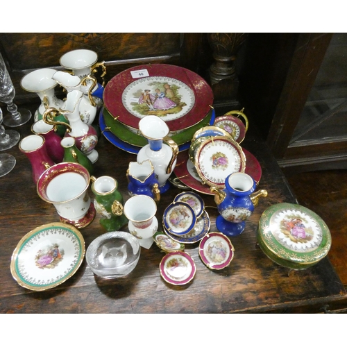 40 - Various pieces of ornamental Limoges to include plate, vases, jugs etc