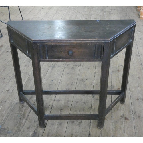 5 - A shaped front oak hall table fitted one drawer, 3' wide