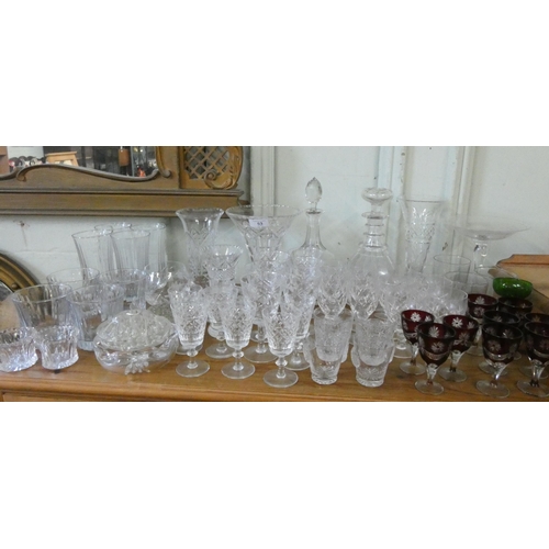 53 - Assorted cut and other wine glasses, decanters, vases etc