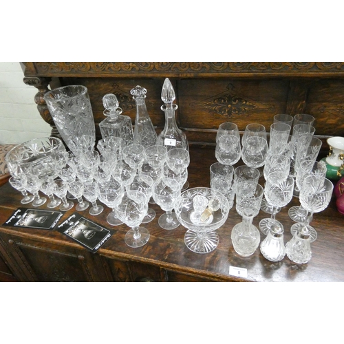 9 - A large collection of Royal Brierley cut glass wine glasses, decanters, vase bowl etc