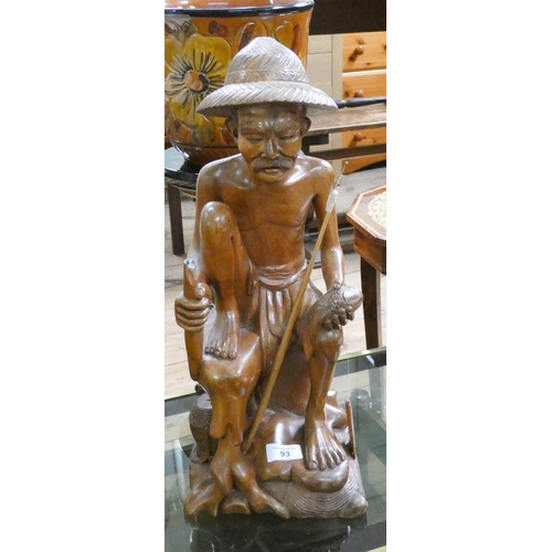 93 - A Chinese carved hardwood fisherman figure ornament