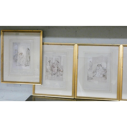 10 - A set of six gilt framed Regency style coloured prints