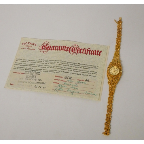 421 - Rotary 9ct yellow gold bracelet wristwatch, with original certificate dated 1971, gross weight 18.6g