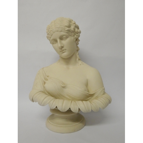 231 - A Copeland Parian bust of Clytie set on a socle printed Art Union of London 1847, 35cms high