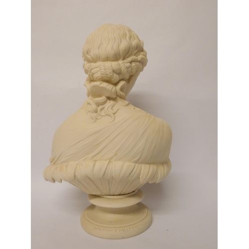 231 - A Copeland Parian bust of Clytie set on a socle printed Art Union of London 1847, 35cms high