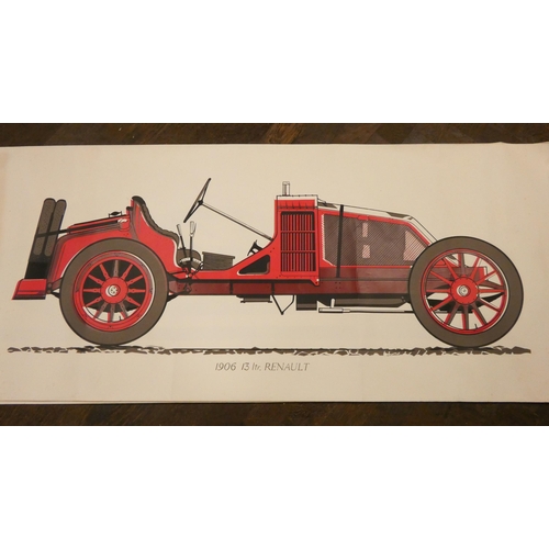 269 - A collection of screen printed poster prints of vintage race cars - Ferrari, Bugatti, Bentley, Ford ... 