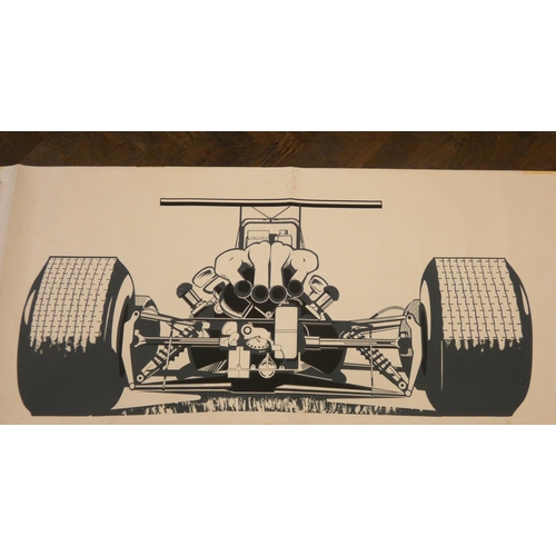 269 - A collection of screen printed poster prints of vintage race cars - Ferrari, Bugatti, Bentley, Ford ... 