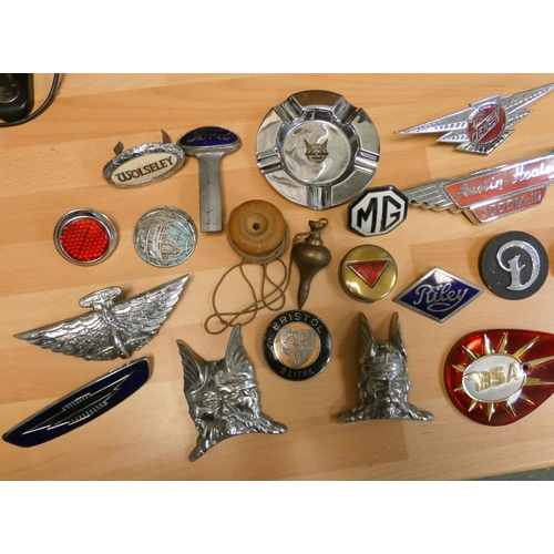 270 - A collection of old car badges - Jensen, MG, Daimler, Bristol, Austin Healey etc