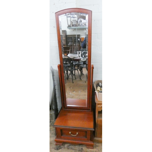 126 - A modern mahogany cheval dressing mirror with drawer under