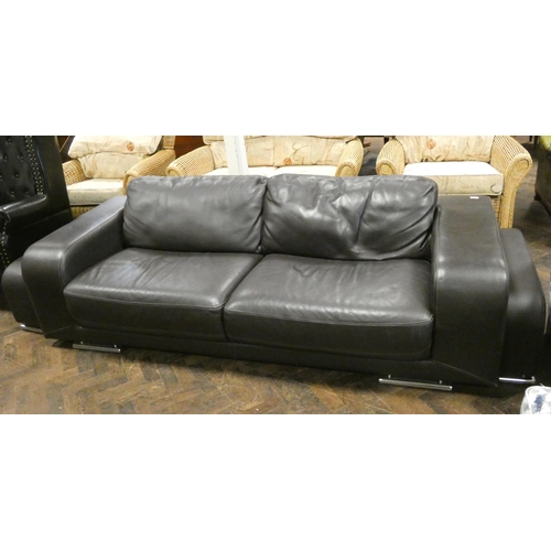 284 - A contemporary Italian Chateau D'ax  brown leather settee with pull out stools or coffee tables to t... 