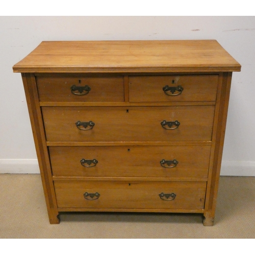 311 - An Edwardian satin walnut chest of three long and two short drawers with brass handles, 41