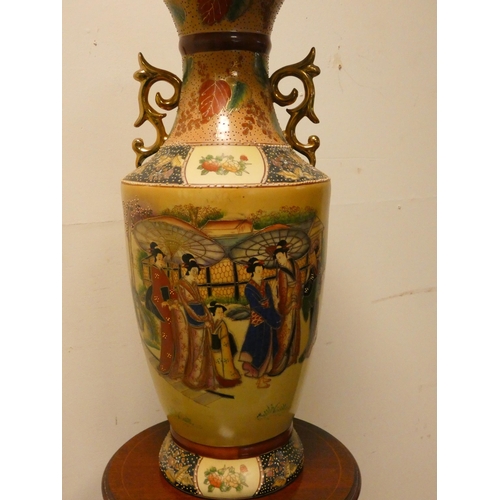 164 - Large twin handled Satsuma style vase or stick stand