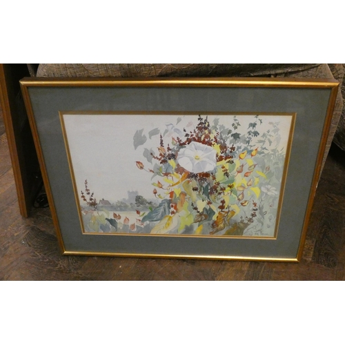 59 - Three original watercolours and a gilt framed oil painting...