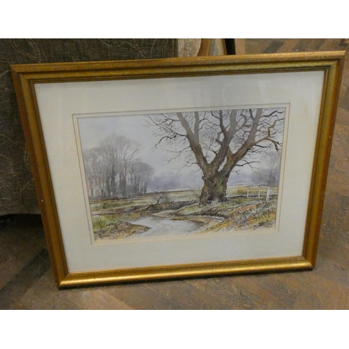 59 - Three original watercolours and a gilt framed oil painting...